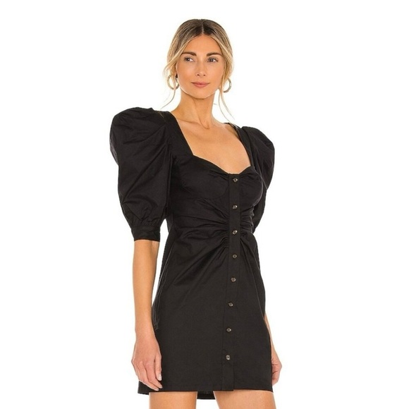 Lovers and Friends Blessed Black Puff Sleeve Button Down Dress - Picture 2 of 7